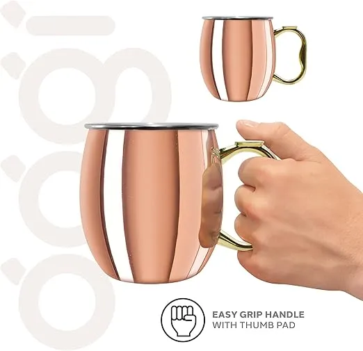 Oggi Stainless Steel Moscow Mule Mug - 20 oz, Copper Plated with EZ-grip handle