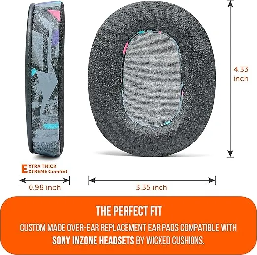 WC Freeze Inzone - Cooling Gel Replacement Earpads for Sony Inzone H9 & H7 Headphones by Wicked Cushions - Boost Comfort, Durability, Thickness & Sound Isolation for Epic Gaming | 90's Black