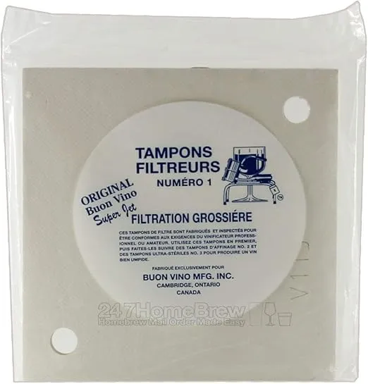 Buon Vino Super jet Wine Purifier Filter Pads 1-Count (Pack of 3), #1 Coarse Wine Filters for Sediment, Home Brewing Supplies, Wine Filtration System Accessories for Wine Starter Kit