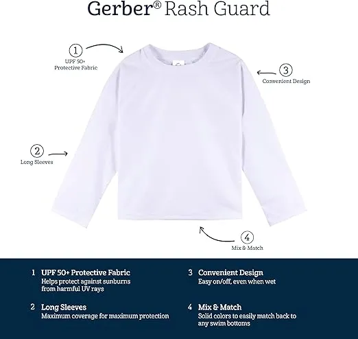 Gerber Baby Toddler UPF 50+ Long Sleeve Rashguard Swim Shirt