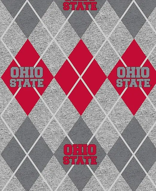 SYKEL ENTERPRISES Ohio State University Fleece Blanket Fabric with Argyle Design on Heather Ground-Sold by The Yard Argyle Fleece Fabric-Fleece Blanket Fabric