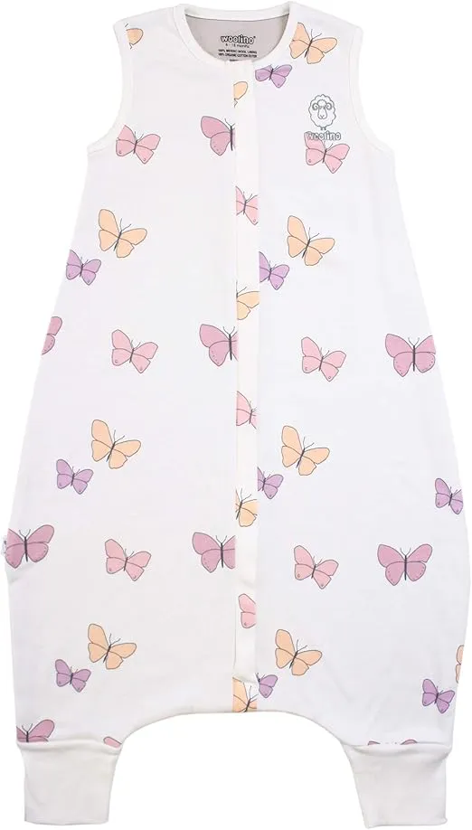 Woolino 4 Season Baby Sleep Bag with legs opening, Merino Wool and Organic Cotton, 6-18m, Butterfly