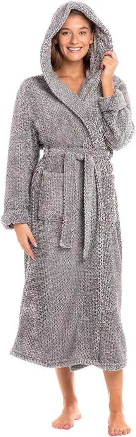 Alexander Del Rossa Womens Fluffy Robe, Fuzzy Robe for Women, Long Hooded Plush Robes for Women, Plus Size Robe