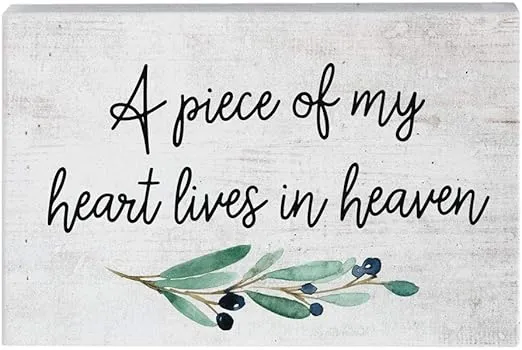 Simply Said Small Talk Rectangle Bereavement Decor, A Piece of My Heart Lives In Heaven Sign, 5.25 x 3.5 inches, Made in USA STR1138