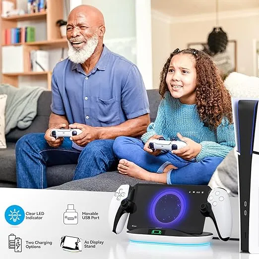 Charging Stand for PS Portal Remote Player, PS Portable Charging Dock with Light Modes, PS Portal Stand Charger, Portal Dock Station with Magnetic Connector, PS Portable Holder Charging Base