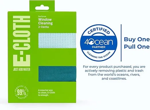 E-Cloth Window Cleaner Kit - Window and Glass Cleaning Cloth, Streak-Free Windows with just Water, Microfiber Towel Cleaning Kit for Windows, Car Windshield, Mirrors - Winter Green