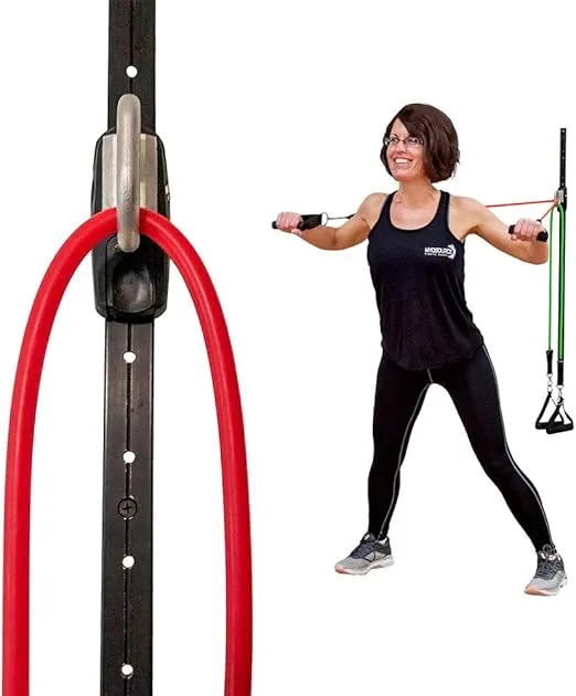 Space Saver Gym Resistance Bands Exercise Equipment for at Home Fitness Workout | Resistance Band Wall Anchor with 1 Rail and 1 Rail Car - Kinetic Bands