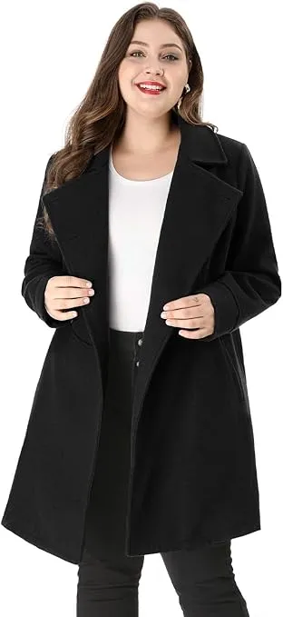 Agnes Orinda Women's Plus Size Coat A-Line Peter Pan Collar Double Breasted Fall Winter Peacoat