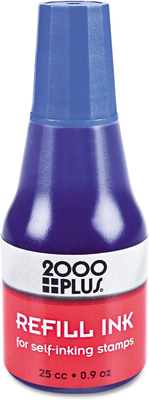 2000Plus Refill Ink for Self-Inking Stamps, 25cc (0.9 oz) Squeeze Bottle, Blue - COS032961