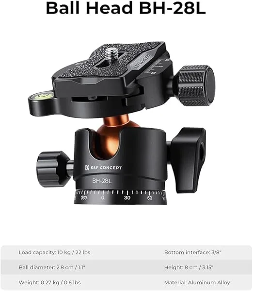 K&F Concept 62''/160cm Camera Tripod,Lightweight and Compact Super Portable Aluminum DSLR Tripod10KG Load Capacity Ball Head,Quick Release Plate for Travel and Work A234A1