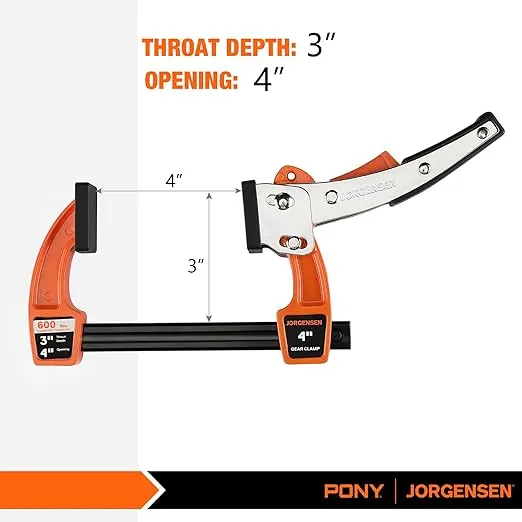 Jorgensen 4-inch Bar Clamp Set, Bar Clamp for Woodworking, Quick Release Gear Clamp with 600 lbs Load Limit - 2 Pack