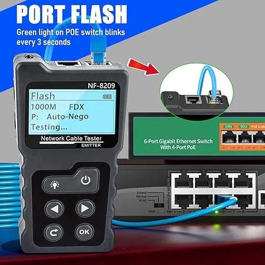 NOYAFA NF-8209 Network Cable Tester ethernet Tester with PoE NCV Multi-Function line Tracker LAN CAT5 CAT6 Tracker LCD Display Measure Length Wiremap Tester