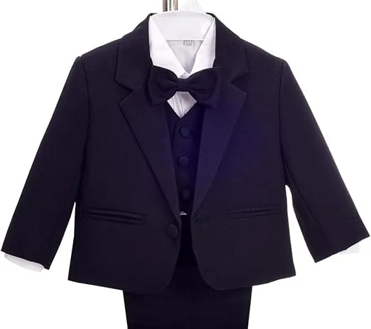 Dressy Daisy Baby Toddler Boy 5 Pcs Set Formal Tuxedo Suits No Tail Wedding Christening Baptism Outfits
