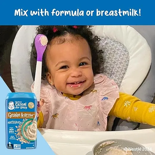 Gerber Baby Cereal 2nd Foods, Grain & Grow, Multigrain, 16 Ounce (Pack of 6)
