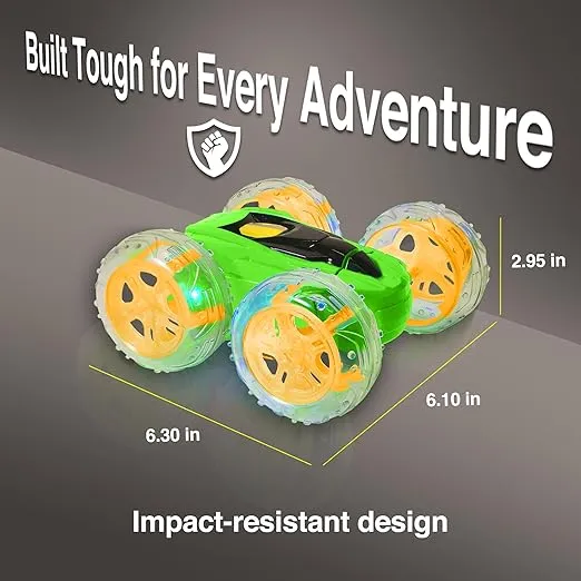 Contixo RC Stunt Car 4WD 2.4GHz - Double Sided 360° Rotating Remote Control Toy with Lights, Rechargeable Battery, Perfect Toy Gift for Boys & Girls Ages 4-12, Green