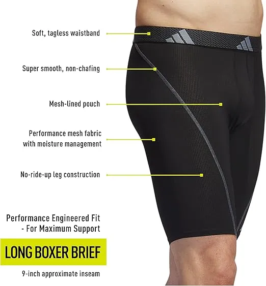 adidas Men's Performance Mesh Long Boxer Brief Underwear (3-Pack) for Active Sport and All Day Comfort, Soft Breathable Fabric