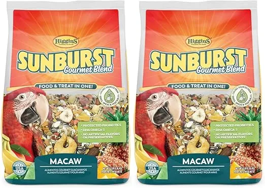 Higgins 2 Pack of Sunburst Gourmet Blend Macaw Food, 3 Pounds Each, with Protein Egg Food