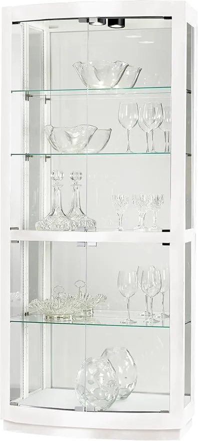 Howard Miller Bradington III Curio Cabinet 680-677 – Gloss White Finish Home Decor, Four Glass Shelves, Five Level Display Case with Halogen Light Switch