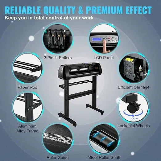 VEVOR Vinyl Cutter, 34inch Vinyl Cutter Plotter with Stand, Adjustable Speed Force for Sign Making Vinyl Plotter, SignMaster Software Vinyl Tape Tools Vinyl Printer Available with COM/USB/Bluetooth