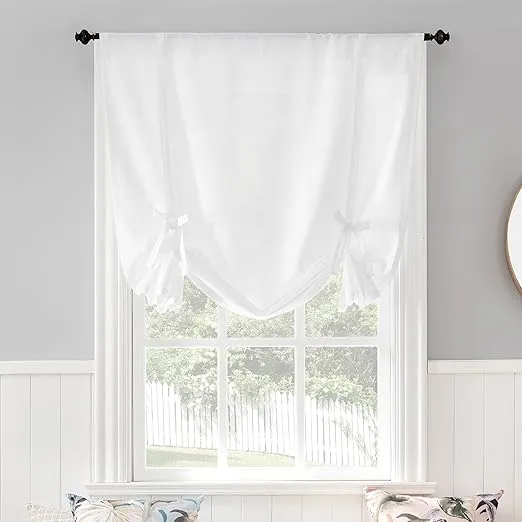 No. 918 Noah Heathered Texture Rod Pocket Window Tie-up Shade, 40" x 63", White