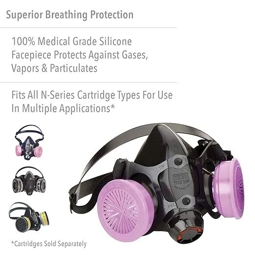 Honeywell North 7700 Series Niosh-Approved Half Mask Silicone Respirator, Medium (770030M), Black