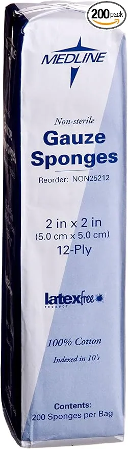 Medline NON25212H Woven Non-Sterile Gauze Sponges, 2"x2" (Pack of 200)