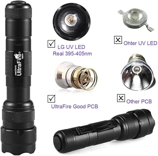 ULTRAFIRE Black Light UV Flashlight, Super Power UV 395-405 nm LED WF-502B Blacklight Flashlights for Leak Detector, Pet Urine Stain, Bed Bug Not Included Batteries