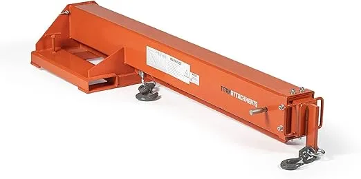 Titan Attachments Fork Mounted Adjustable Hoist Jib Boom Crane Attachment, Manual Telescoping Boom Extends Up to 138", 6,000 LB Lift Capacity, Two Swivel Hooks, Adjustable Hook Points