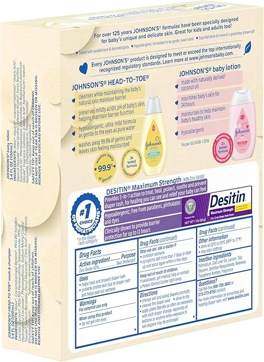Johnson's Baby Care Essentials Gift Set, Body Lotion, & Zinc Oxide Diaper Rash Paste for Baby's Delicate Skin, Value Pack, Travel-Size, Bath Essentials Must Haves, Baby Gifts, 3 Items