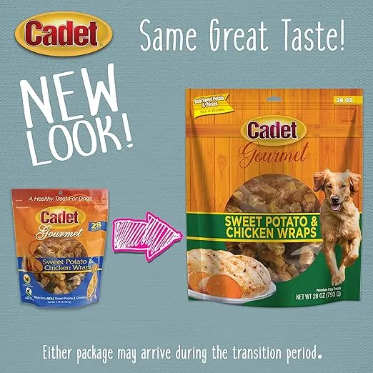 Cadet Gourmet Sweet Potato & Chicken Wraps Dog Treats - Healthy and Natural Chicken and Sweet Potato Dog Training Treats for Small & Large Dogs - Inspected & Tested in USA (28 oz.)