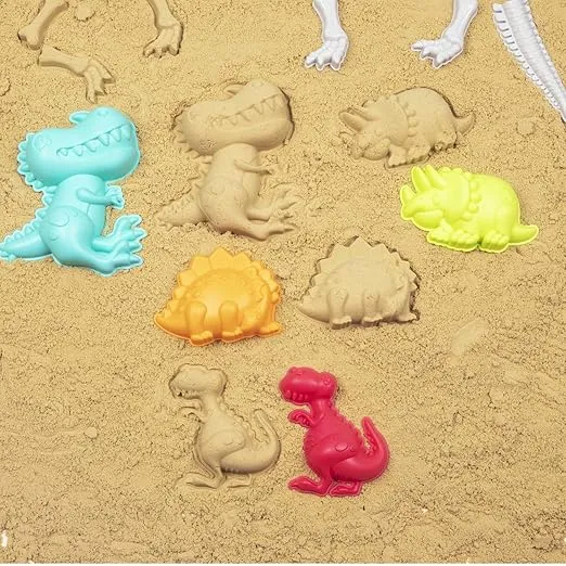 Dinosaur Beach Toys and Sand Tools Kids Set - Outdoor & Travel Fun for Toddlers, Boys or Girls with Dino Bucket for Sand Castle Building Kit - 21 pcs Sandbox Toys for Age 3+ Years Old