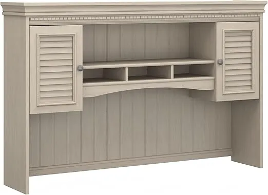 Bush Furniture Fairview 60W Hutch for L Shaped Desk in Antique White, Attachment with Shelves and Cabinets for Home Office