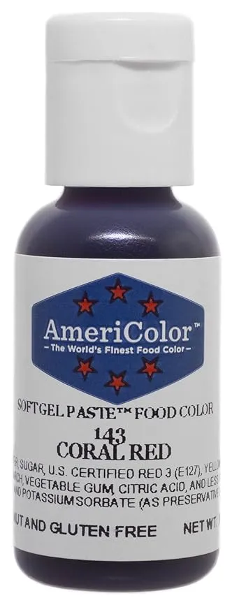 AmeriColor, Coral Red, 0.75 Ounce Bottle, Soft Gel Paste Food Color