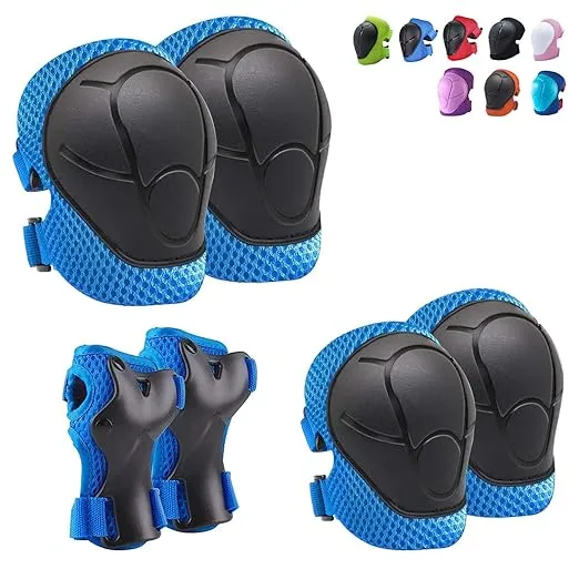 Knee Pads for Kids Knee Pads and Elbow Pads Toddler Protective Gear Set Kids Elbow Pads and Knee Pads for Girls Boys with Wrist Guards 3 in 1 for Skating Cycling Bike Rollerblading Scooter-Blue M