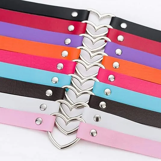 ETHOON Love Heart Adjustable Leather Choker Punk PU Necklace Goth Choker Soft Collar Chain for Women