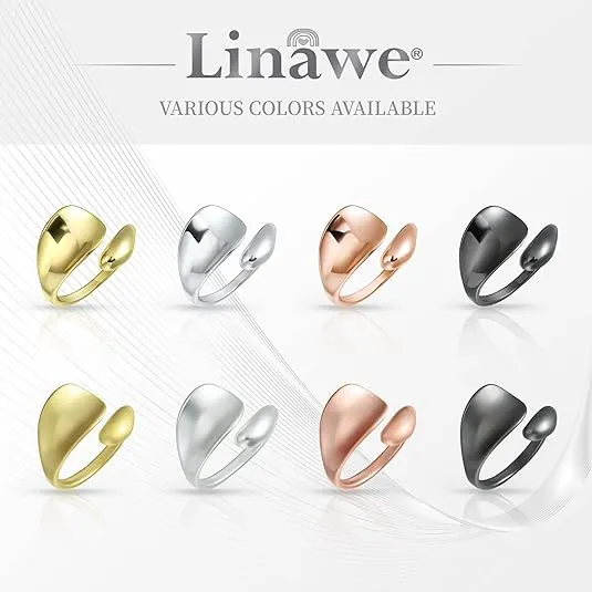 Linawe Adjustable Chunky Rings for Women, 14K Gold/Rose Gold/Silver/Black Hug Ring, Thumb Knuckle Signet Infinity Wave Rings, Stacking Spoon Rings Western Hippie Gothic Jewelry