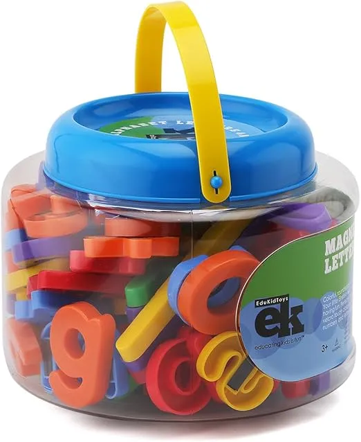 EduKid Toys ABC Magnets - 109 Magnetic Alphabet Letters & Numbers with Take Along Bucket