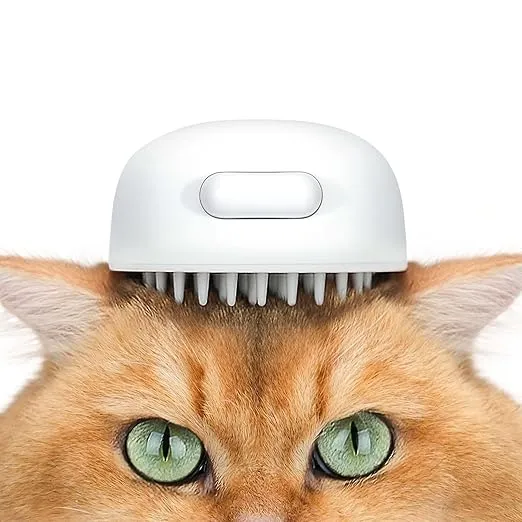 aumuca Silicone Cat Grooming Brush with Release Button for Massage - Soft Brush for Short to Medium Haired Cats, Dogs, Rabbits