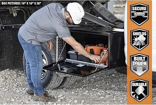 Buyers Products 1702300 Black Steel Underbody Truck Box w/ T-Handle Latch, 18x18x24 Inch, Contractor Toolbox For Organization And Storage, Job Tool Chest