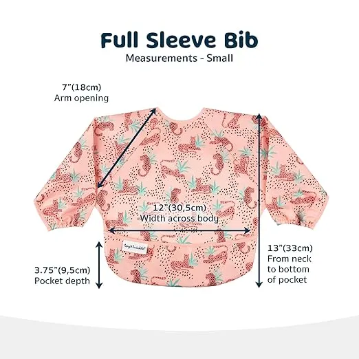 Tiny Twinkle Mess Proof Baby Bib, Cute Full Sleeve Bib Outfit, Waterproof Bibs for Toddlers, Machine Washable, Tug Proof, Baby Smock for Eating, Long Sleeved (Leopard, Small 6-24 Months)