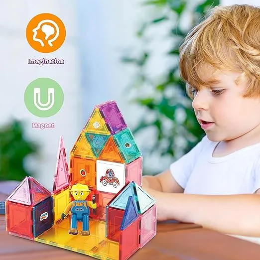 PicassoTiles Mega Magnetic Building Block 350 Piece Set Magnet Tile Construction Blocks with Car Base, Character Figures, Markers, Whiteboard, 110+ Page Ideabook Included for Ages 3 Up STEM Learning
