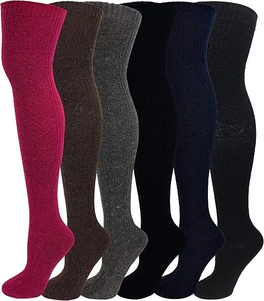 SUMONA 6 pairs Women Wool Cable Knit Knee High/Thigh High/Crew Winter Boot Socks 9-11 (6 Pairs Over Knee High, 9-11)