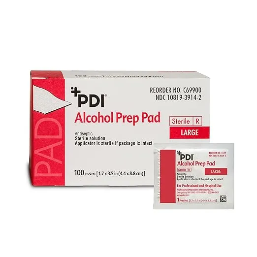 Alcohol Prep Pads - Sterile Antiseptic - Individually Wrapped Prep Pad for Injections, 70% Isopropyl Alcohol - Large Prep Pad, 1.7 in. x 3.5 in., 100 Count, 1 Pack