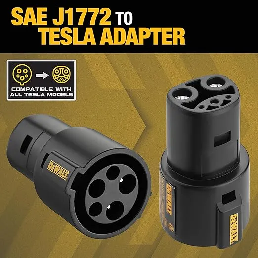 DEWALT SAE J1772 to Tesla EV Charging Adapter, Compatible with All Tesla Electric Vehicles, High Power Connector 60A/250V, Easy to Connect, No Tools Required