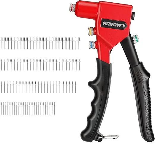 Arrow Hand Riveter Kit, RT187M Professional Pop Rivet Gun with 3/32", 1/8", 5/32", 3/16" 100 Pieces Rivets (Each 25 Pieces), Great for Metal, Gutter and Automotive Work