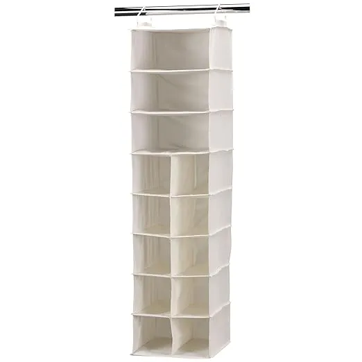 Household Essentials 10 Pocket Hanging Shoe Storage Organizer and 3 Shelf Sweater Organizer, Natural Canvas, white