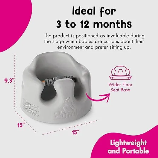 Bumbo Baby Floor Seat, Portable Infant Sit Up Activity & Eating Chair, Cool Grey