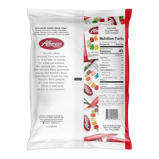 Albanese World's Best Gummi Snack Packs, 12 Flavor Gummi Bear Cubs, 50 - 0.5oz Mini Packs of Candy, Individual Soft & Chewy Candy Snacks