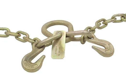 Mytee Products 5/16"x2' Leg Grade 70 V-Chain Bridle Tow w/ 15" Large Shank J Hook, T-J Hook & Grab Hooks for Towing - 4700 LBS WLL Tow Truck Chain Accessories for Flatbed Trailer Wrecker Recovery