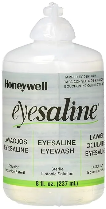 Honeywell Sperian Personal Eyewash Saline Solution, 8 oz Sterile Polyethylene Bottle, English/Spanish (Case of 12)